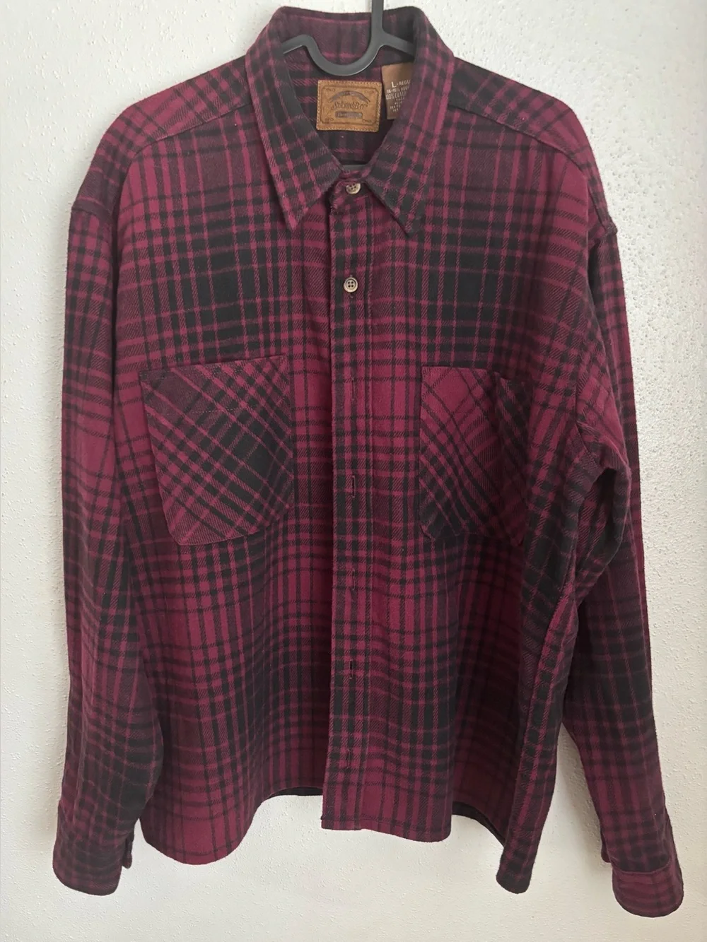 Vintage Authentic St. John's Bay Men's Plaid Jacket in Burgundy and Black